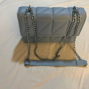 Chic Light Blue Quilted Chain Shoulder Bag
